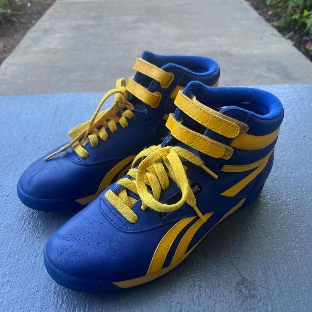 Vintage 1990s Reebok Women's Blue and Yellow San Diego Chargers Hi Top Sneakers
